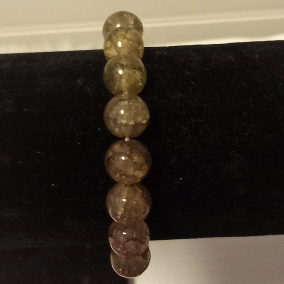 Khaki Crackled Agate 10 MM Bead Stretch Bracelet - Picture 5 of 8